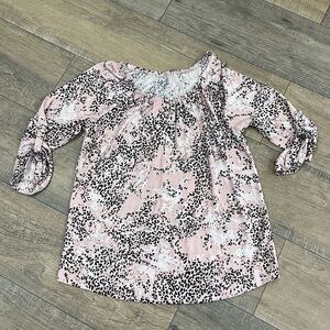 Elegant Pink Leopard Print Blouse Boutique Wear Like New PETITE Medium